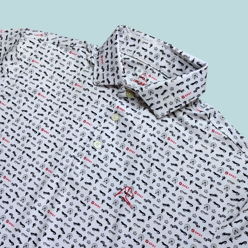 Rhoback Polo Men Small White Novelty Print Performance Golf S/S Company Logo